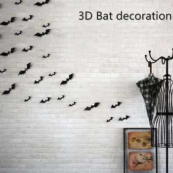 12 шт., черная привлекательная 3D наклейка с летучей мышью, Съемная наклейка на стену, Высококачественная наклейка на Хэллоуин, сделай сам, Украшение для дома