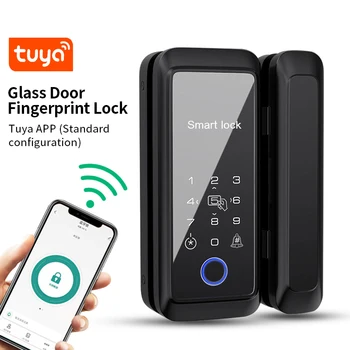 13,56 МГц RFID Tuya Smart Lock Для Стеклянной Деревянной Двери Биометрический Замок Отпечатков Пальцев Цифровой Электронный Стеклянный Дверной Замок Без Сверления