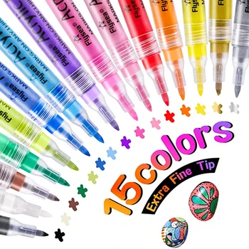 15 Цветов Ручек для рисования 0,7 мм с очень тонким наконечником Акриловый маркер для наскальной живописи Акриловые художественные маркеры для детей и взрослых Изготовление открыток
