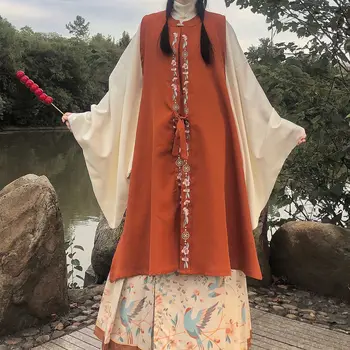 2022 китайское традиционное платье династии Мин в винтажном стиле, женское платье с новогодними поздравлениями, комплект с вышивкой, длинный жилет, комплект hanfu