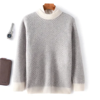 2023 Мужской топ с круглым вырезом и цветными блоками из 100% шерсти, осень-зима, новый модный вязаный свитер