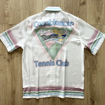 2023ss Новая рубашка CASABLANCA Для Мужчин И Женщин, Летние Шелковые рубашки в гавайском пляжном стиле с треугольным теннисным рисунком Для мужчин