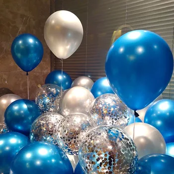 25шт 12-дюймовые Синие Серебряные Воздушные шары Конфетти Золотой Хромированный Металлический Латексный Баллон Baby Shower День Рождения Свадебные украшения для вечеринки