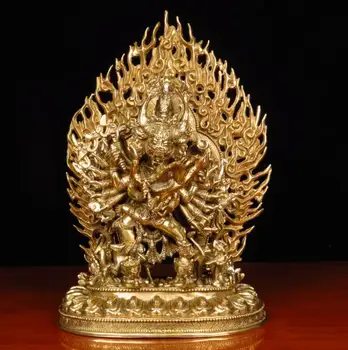 27x20x11 см Тибетский Буддизм Народная Старая Бронзовая Позолоченная Статуя Будды Ямантака Ваджрабхайрава