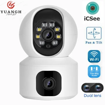 4-мегапиксельная МИНИ-WIFI PTZ-камера для помещений iCSee Smart Home CCTV, беспроводная камера безопасности с двумя объективами 2,8 мм, двухстороннее аудио