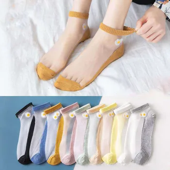 50 Пар Дышащих ультратонких носков до щиколотки, Летние Женские Прозрачные Шелковые носки с цветочным узором 