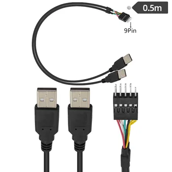 50 см 9-контактный разъем материнской платы для подключения к двойному USB 2.0 2 * A кабель-адаптер