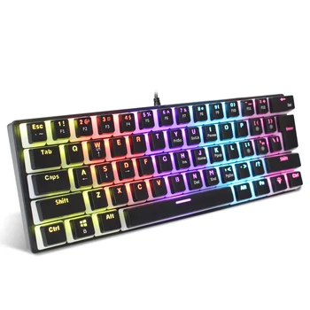 61 Клавиша проводной механической клавиатуры, синий переключатель, двухцветный колпачок для ключей, RGB-подсветка для игры, офиса, дома