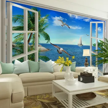 beibehang Средиземноморский морской пейзаж из окна морские птицы papel de parede 3d фотообои обои для гостиной обои домашнего декора