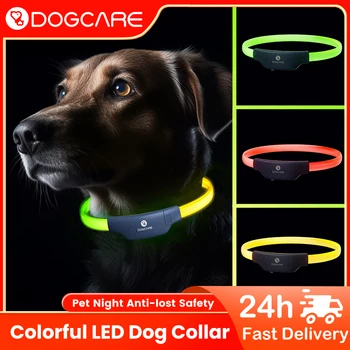 DOGCARE LC01 Светодиодный ошейник для собак, красочный светящийся ошейник, 300 м, видимый, Защита от потери, IP67, Водонепроницаемые перезаряжаемые Аксессуары для домашних животных, кошек, собак