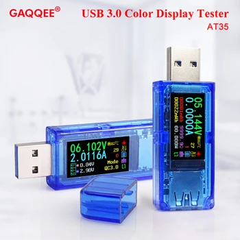 Gaqqee AT34 AT35 USB 3,0 цветной ЖК-вольтметр, амперметр, измеритель напряжения, тока, мультиметр, заряд батареи, банк питания, USB-тестер
