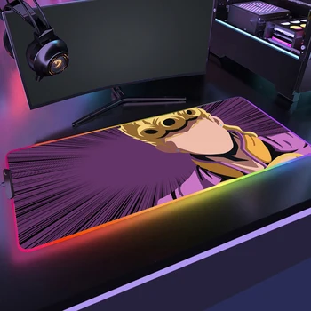 Jojo Bizarre Adventure RGB Игровой Коврик Для мыши с HD Принтом Резиновый Большой Коврик Для Мыши со светодиодной Подсветкой Игровой Коврик Для Мыши Big Gamer Настольный Коврик