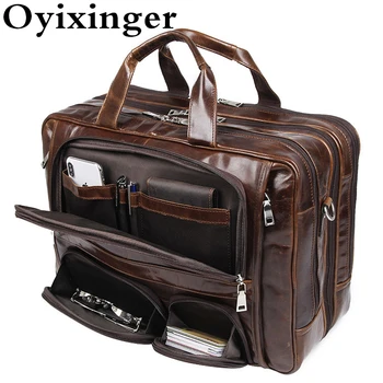 OYIXINGER Мужская сумка для ноутбука из натуральной кожи, Портфель Большой емкости для ноутбука 17 