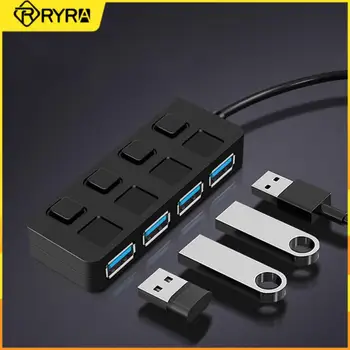 RYRA 4-Портовый USB-C3.0 концентратор, Мультиразветвительный адаптер с независимым переключателем, Поддержка 4-портового одновременного привода для ПК, ноутбука