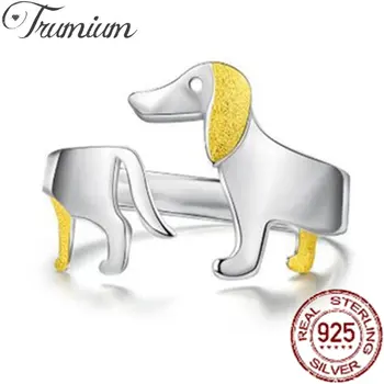 Trumium Настоящее Серебро s925 Пробы, Милая собака-такса, Регулируемые Кольца для женщин, Мужчин, Оригинальные модные вечерние ювелирные изделия, подарки