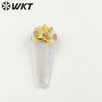 WT-P1916 WKT 2023 Роскошный стиль Аура кристалл кварца с турмалином шарм женский день рождения позолоченный женский подарочный кулон