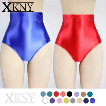 XCKNY атласные глянцевые шорты сексуальное однотонное жирное бикини с супер высокой талией, кожаное нижнее белье можно носить снаружи глянцевых трусов