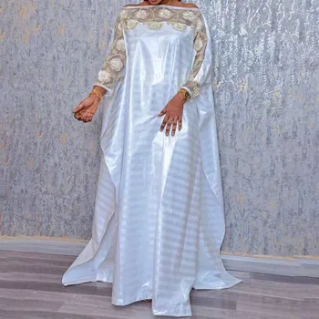 Белое женское платье с африканской вышивкой, Халат Большого Размера, Свободный Весенне-Осенний Пуловер, Белые Свадебные Африканские платья, Одежда Kanga