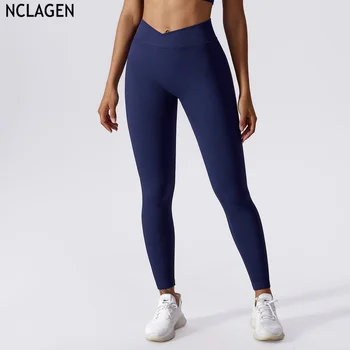Бесшовные обтягивающие штаны для йоги NCLAGEN, Женские Быстросохнущие Спортивные штаны для бега с высокой талией, Леггинсы для фитнеса, подтягивающие бедра, Быстросохнущие Леггинсы для спортзала