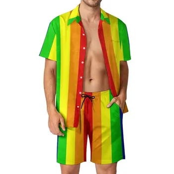 Брючный костюм из 2 предметов (зеркальный) Флаг гей-парада, винтажный мужской пляжный костюм, повседневный графический шоппинг, Размер США