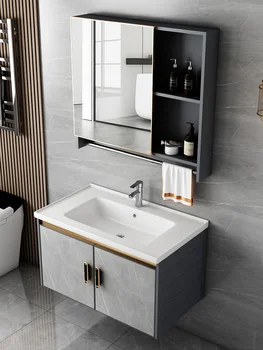 Вместительная алюминиевая каменная плита, комбинация шкафов для ванной комнаты, маленькая семейная ванная комната, умывальник, столик для мытья ванной комнаты, встроенная мойка
