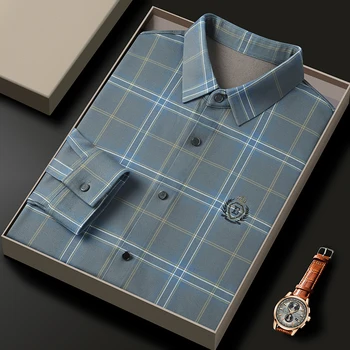 Высококачественная шелковая брендовая рубашка с вышивкой, мужская весенне-осенняя модная клетчатая деловая повседневная рубашка с защитой от морщин