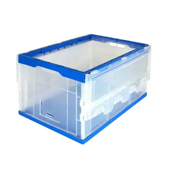 Галлоновые Складные пластиковые ящики для хранения со складной рамой, Прозрачные и Синие Складные коробки, Штабелируемые контейнеры для хранения, бо