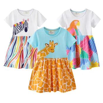 Детские платья С аппликацией в виде лошади-жирафа, Милое летнее праздничное платье для девочек, Модная детская одежда