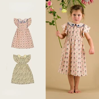 Детское платье, весенне-летнее Новое розовое платье с вышивкой на лацканах для девочек