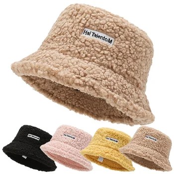 Зимняя панама из искусственного меха ягненка, зимние теплые бархатные шапки для женщин, женская утепленная панама-Боб, уличные рыбацкие шапки, шапки для девочек