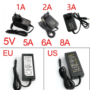 Источник питания 5V Адаптер 5V3A 5V 1A 2A 3A 5A Универсальные Адаптеры питания 5,5 мм * 2,5 мм ЕС США Адаптер зарядного устройства 5 В Вольт для светодиодной ленты