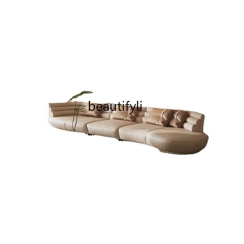 Итальянский кожаный диван Light Роскошный Современный кожаный диван для гостиной Минималистичный изогнутый угловой диван мебель для гостиной