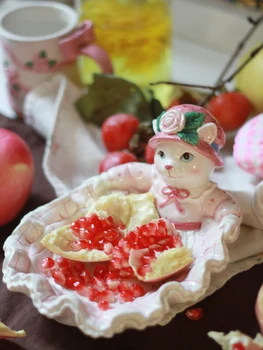 Керамическая высококачественная розовая тарелка с милым котом, тарелка для конфет, закусок