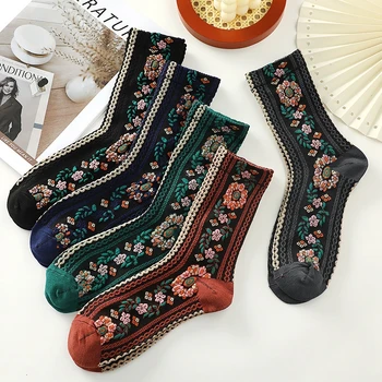 Классические женские носки, носки с цветочным рисунком, милые носки для девочек, Весенне-осенние носки, Носки для женщин, Модные милые носки