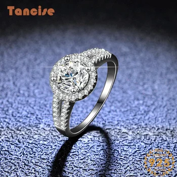 Кольцо с муассанитом Tancise Classic Стерлингового серебра 925 пробы 1 карат для женщин, женские ювелирные изделия, Свадебное обещание, подарок для вечеринки