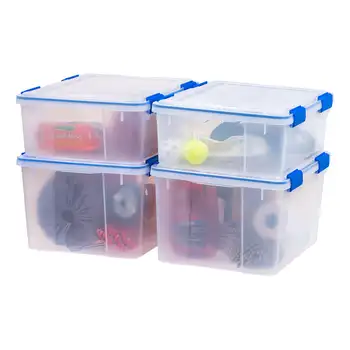 Коробка для хранения прокладок IRIS USA 44 QT и 26 QT, устойчивая к элементам, комбинированная, прозрачная/синяя, комплект из 4 штук