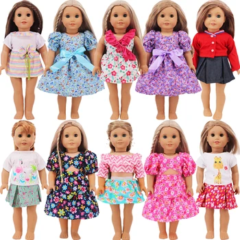 Кукольная одежда, платье для девочки 18 дюймов, Американская кукла-Реборн 43 см, футболка + юбка, Милое платье с бантом, Игрушки Нашего поколения для маленьких Девочек, Подарок