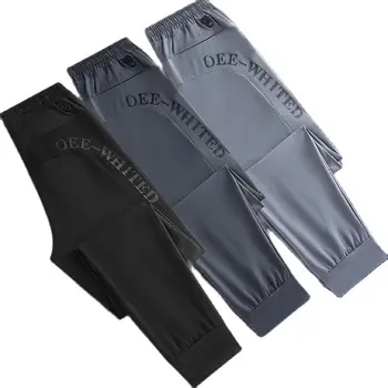 Летние Мужские спортивные брюки для бега трусцой с эластичной резинкой на талии с буквенным принтом, свободные эластичные спортивные брюки для бодибилдинга