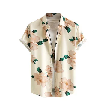 Летняя Рубашка для мужчин, Однотонный Модный Топ с цветочным принтом, Свободная Рубашка Оверсайз На каждый день, Повседневная мужская одежда с короткими рукавами