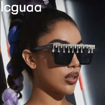 Модные Квадратные Солнцезащитные очки Для Женщин 2020, Оптовые Солнцезащитные очки с Кисточками, Мужские Очки Большого размера, Оттенки UV400 Oculos