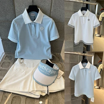 Новая одежда, Повседневная Спортивная Модная футболка для гольфа, Воротник-поло с коротким рукавом, Универсальная Верхняя Одежда