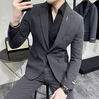 Новинка (блейзер + брюки), мужская модная деловая корейская версия повседневного тонкого джентльменского высококлассного свадебного комплекта из 2 предметов
