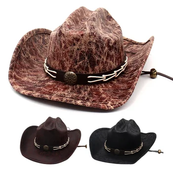Новые ковбойские шляпы в стиле вестерн из искусственной кожи для мужчин, Винтажная Ковбойская шляпа для пастушки, Рыцарская шляпа в стиле Ретро для джентльменов, Джазовые шляпы с изогнутыми полями