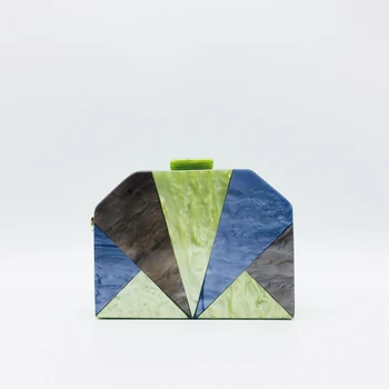 Новый образ, разноцветные вечерние сумки из акрила с геометрическим рисунком, треугольная лоскутная жесткая коробка, клатч для выпускного вечера, повседневная сумочка через плечо с цепочкой