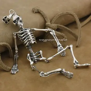 Огромный череп Скелет из стерлингового серебра 925 пробы, мужская байкерская подвеска в стиле панк-рок 9L015