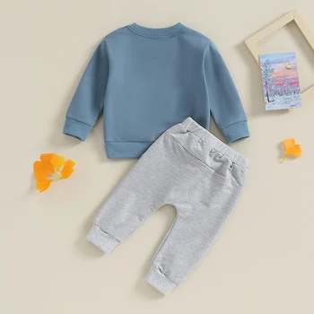 Одежда для маленьких мальчиков из 2 предметов, толстовка с длинными рукавами и эластичными штанами с надписью для малышей, осенняя одежда