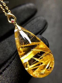 Ожерелье с подвеской из натурального золота с рутиловым кварцем 29.3*16*11.4 m Gold с рутиловым 18-каратным золотом, Женские Мужские ювелирные Изделия AAAAAAA