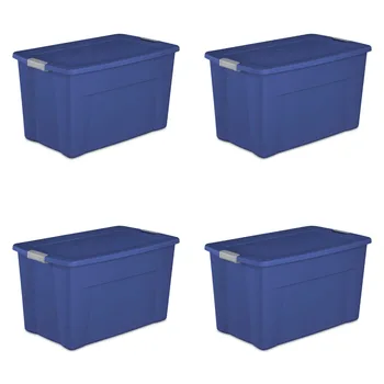 Пластиковая сумка с защелкой на 35 галлонов, стадионного синего цвета, набор из 4 пластиковых ящиков-органайзеров для шкафа