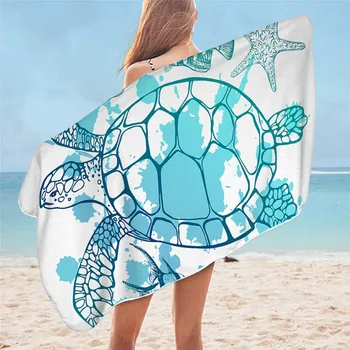 Пляжное полотенце с Рисунком Морской черепахи, морской звезды, Приморское пляжное банное полотенце из микрофибры, Пляжное полотенце Большого Размера для взрослых с мультяшными животными