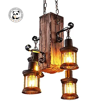 Промышленный Винтажный деревянный подвесной светильник, ретро Лофт, фонарь, люстра, 4 светильника, подвесной светильник, Кофейня, ресторан